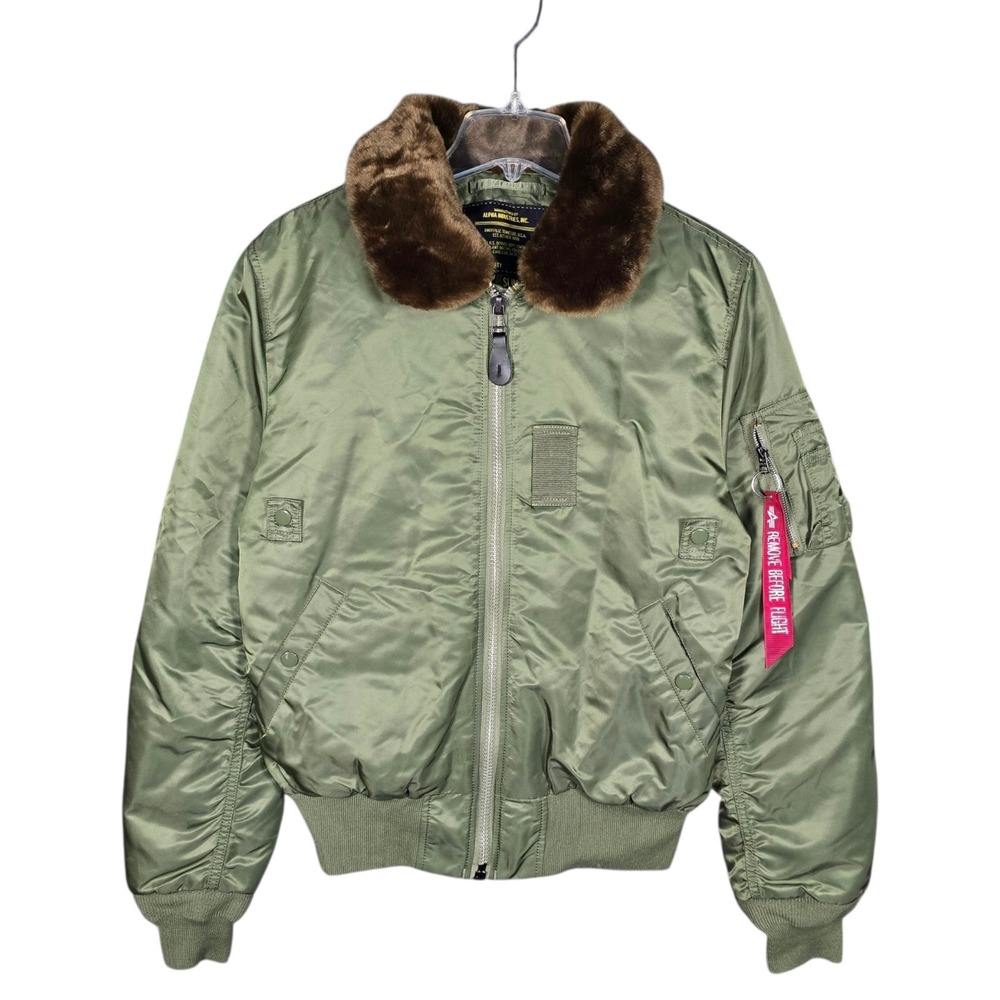 Alpha Industries Jacket Mens Medium B-15 Bomber Heritage Green Faux Fur Slim Fit